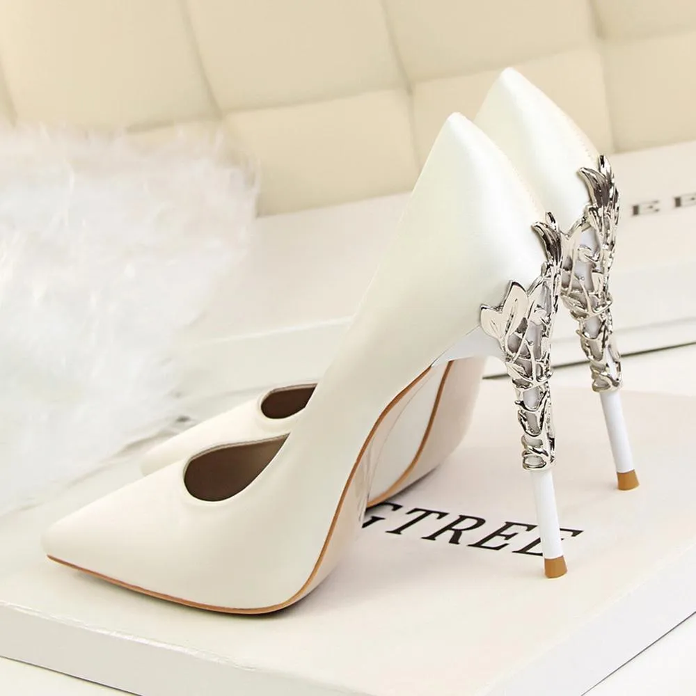 Metal Carved Thin Heel High Heels Pumps Shoes