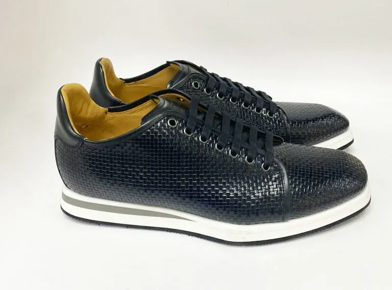 Mezlan Woven Calfskin Lace-Up Sneaker Black