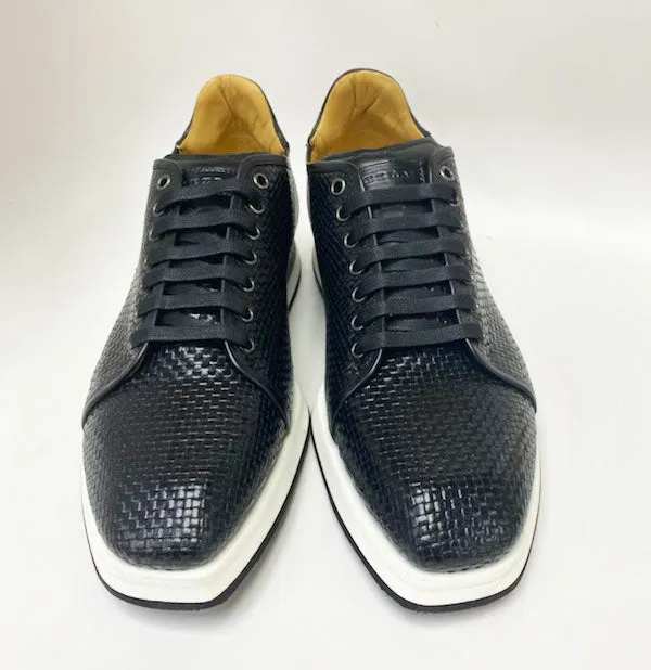 Mezlan Woven Calfskin Lace-Up Sneaker Black