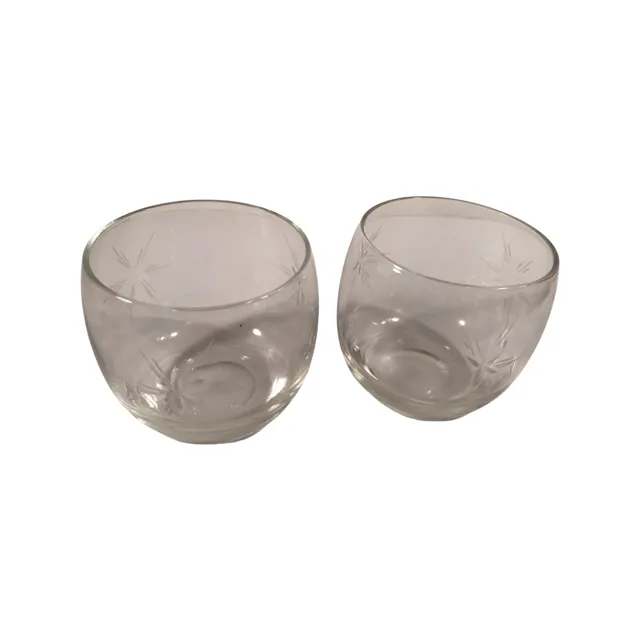 Mid-Century Etched Starburst Roly Poly Glasses (Set of 2)