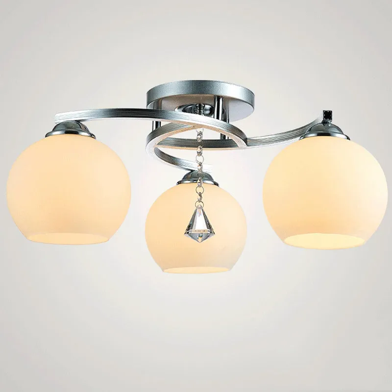 Modern Mid-Century Aluminum Frame Glass Ball Shade 3/5-Light Chandelier For Living Room