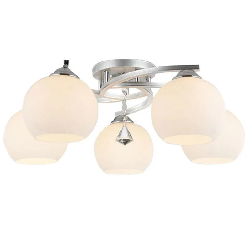 Modern Mid-Century Aluminum Frame Glass Ball Shade 3/5-Light Chandelier For Living Room