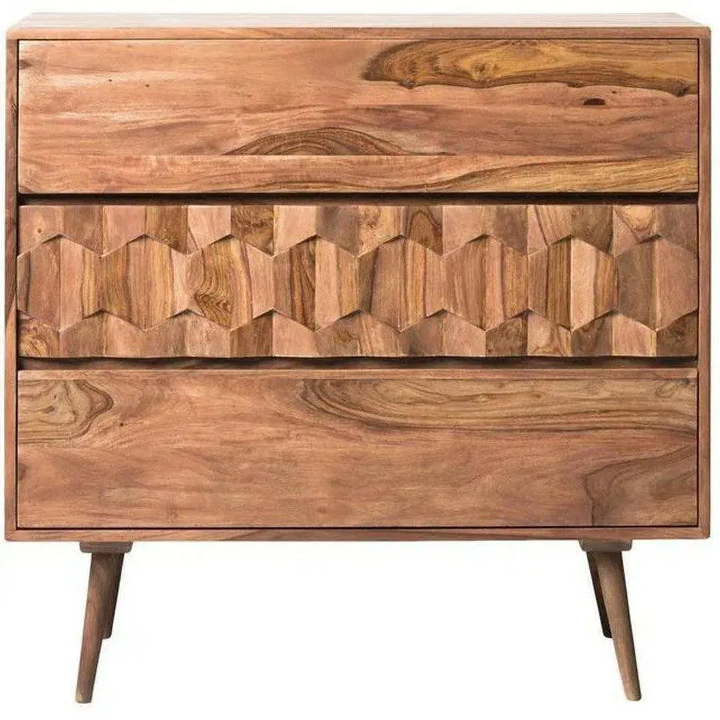 O2 Three Drawer Chest Brown Mid-Century Modern