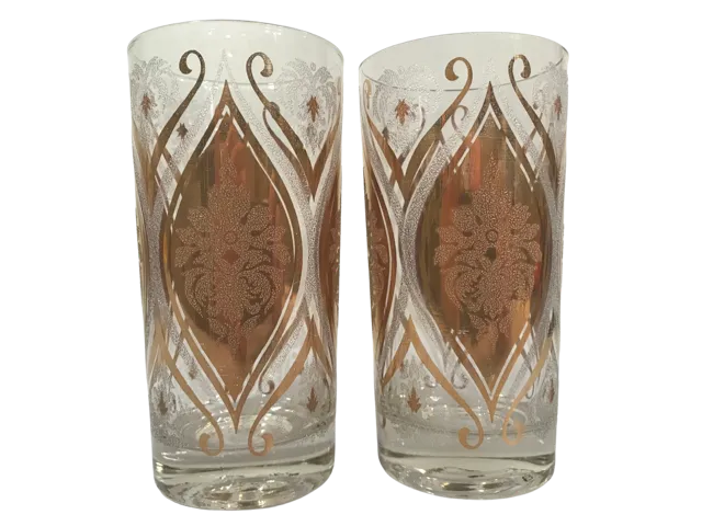 Pasinski Signed Mid-Century 22-Karat Gold and Frosted Embellished Glasses (Set of 2)