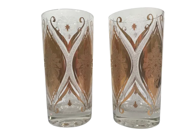 Pasinski Signed Mid-Century 22-Karat Gold and Frosted Embellished Glasses (Set of 2)