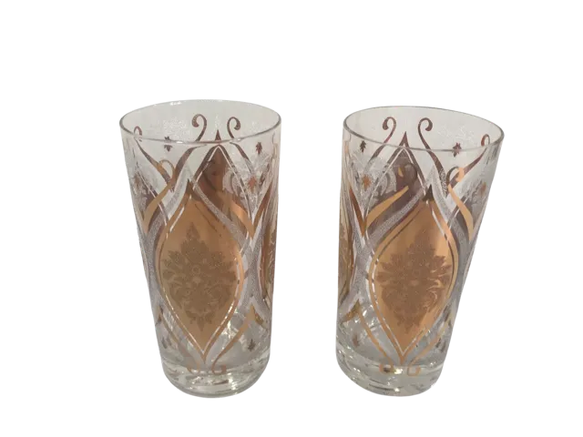 Pasinski Signed Mid-Century 22-Karat Gold and Frosted Embellished Glasses (Set of 2)