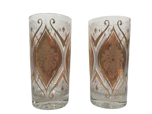 Pasinski Signed Mid-Century 22-Karat Gold and Frosted Embellished Glasses (Set of 2)