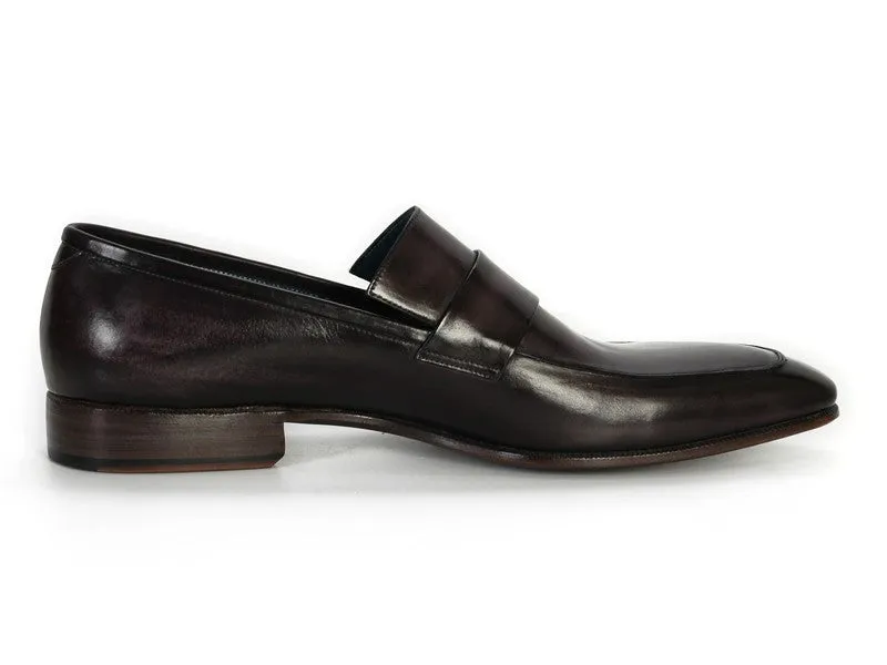 Paul Parkman Men's Loafer Black & Gray Hand-Painted Leather Upper With Leather Sole