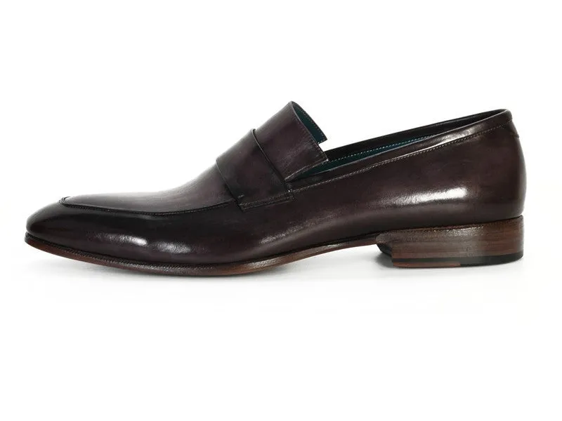 Paul Parkman Men's Loafer Black & Gray Hand-Painted Leather Upper With Leather Sole