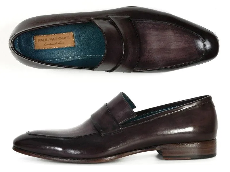 Paul Parkman Men's Loafer Black & Gray Hand-Painted Leather Upper With Leather Sole