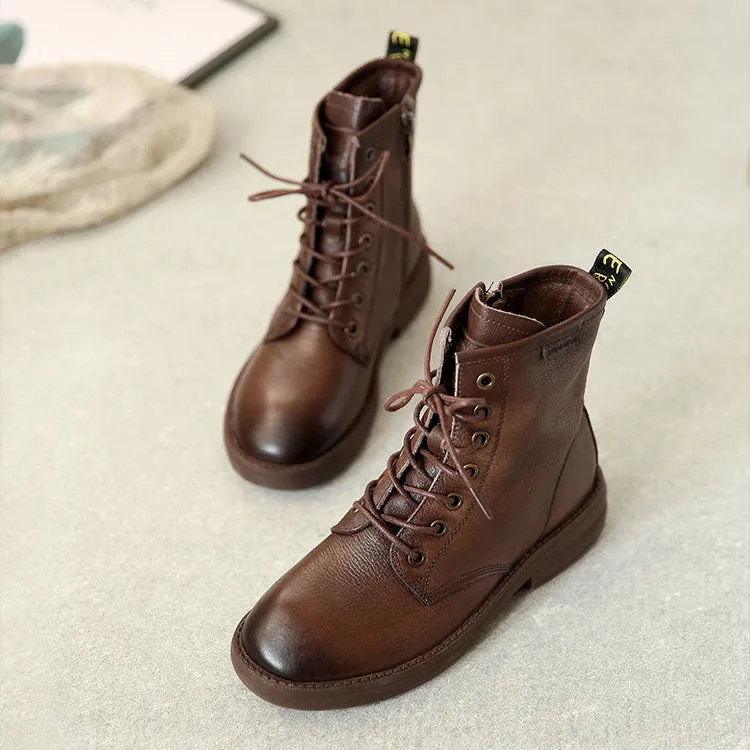 Retro Leather Seven Eyelets Lace-up Martin Boots