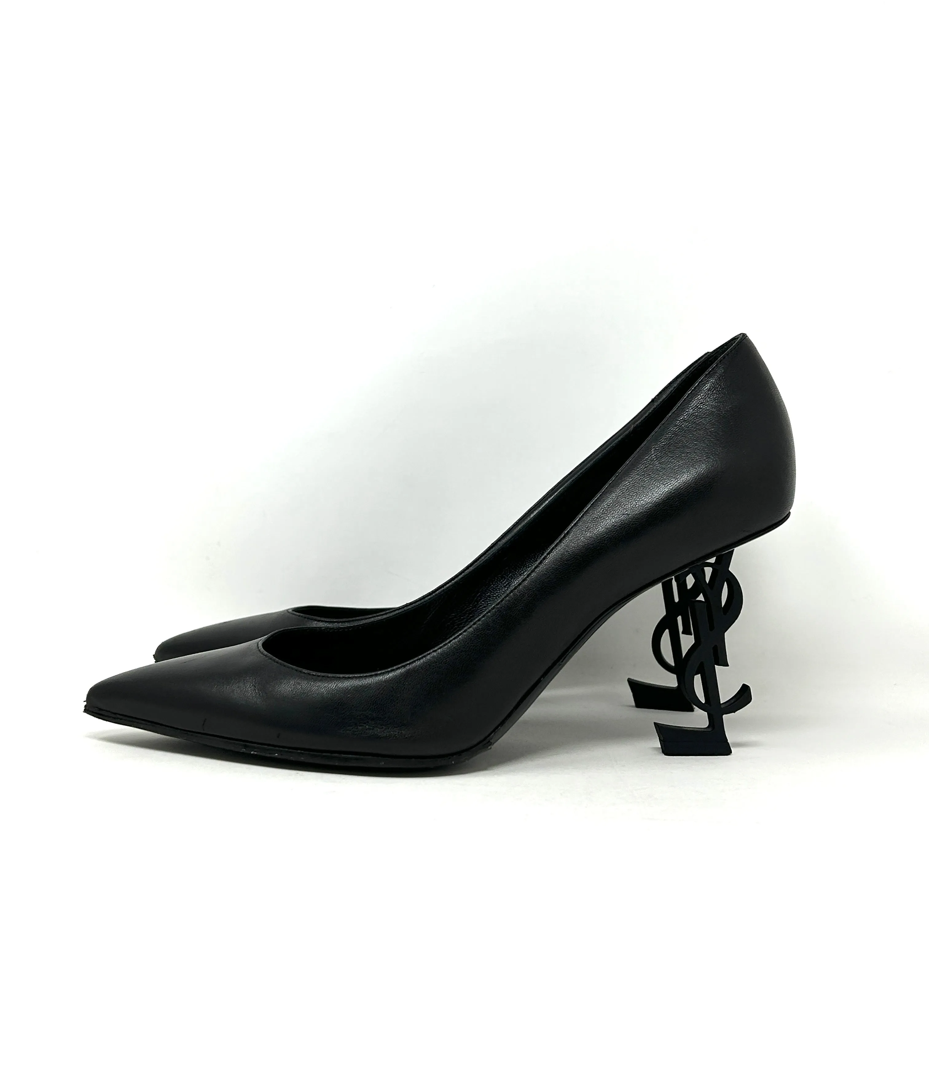 Saint Laurent Opyum 85 Black Leather YSL Logo Pump Heels 37.5 UK 4.5