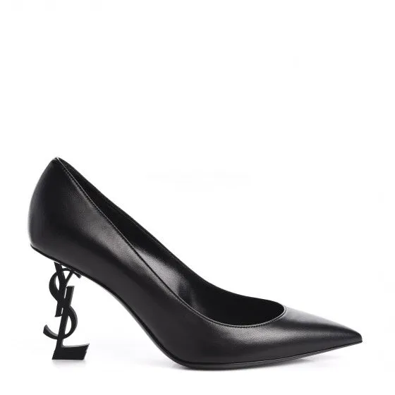 Saint Laurent Opyum 85 Black Leather YSL Logo Pump Heels 37.5 UK 4.5