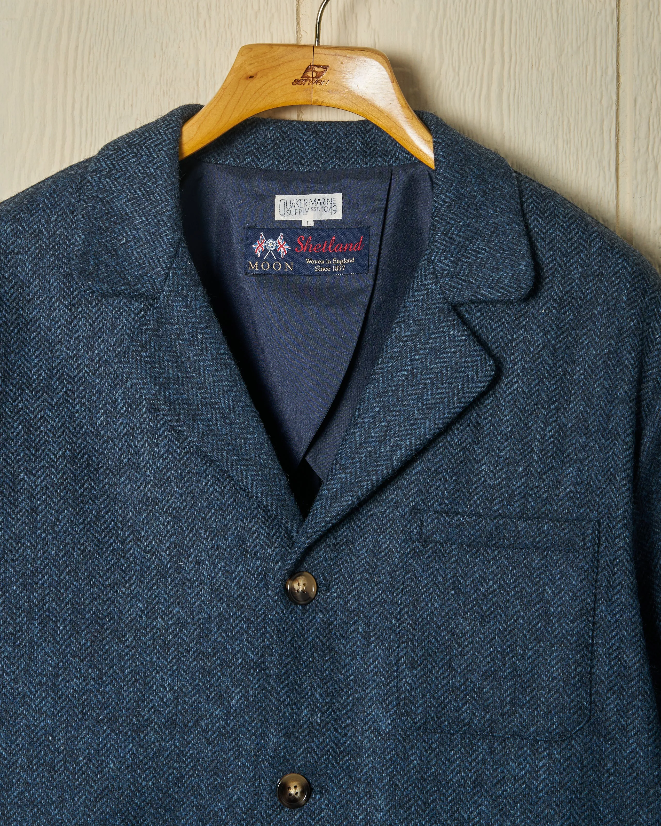 Shetland Wool Loafer Jacket in Navy Herringbone