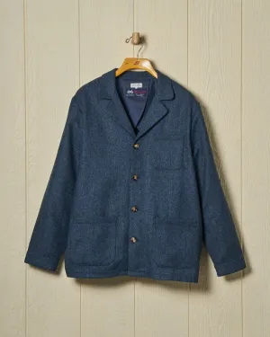 Shetland Wool Loafer Jacket in Navy Herringbone