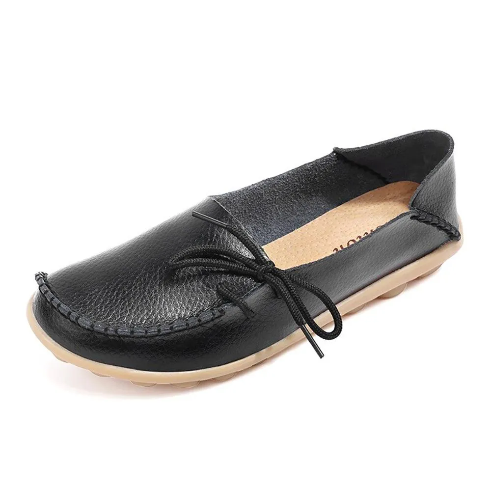 Simple Bow Soft Leather Slip-On Moccasin Boat Shoes