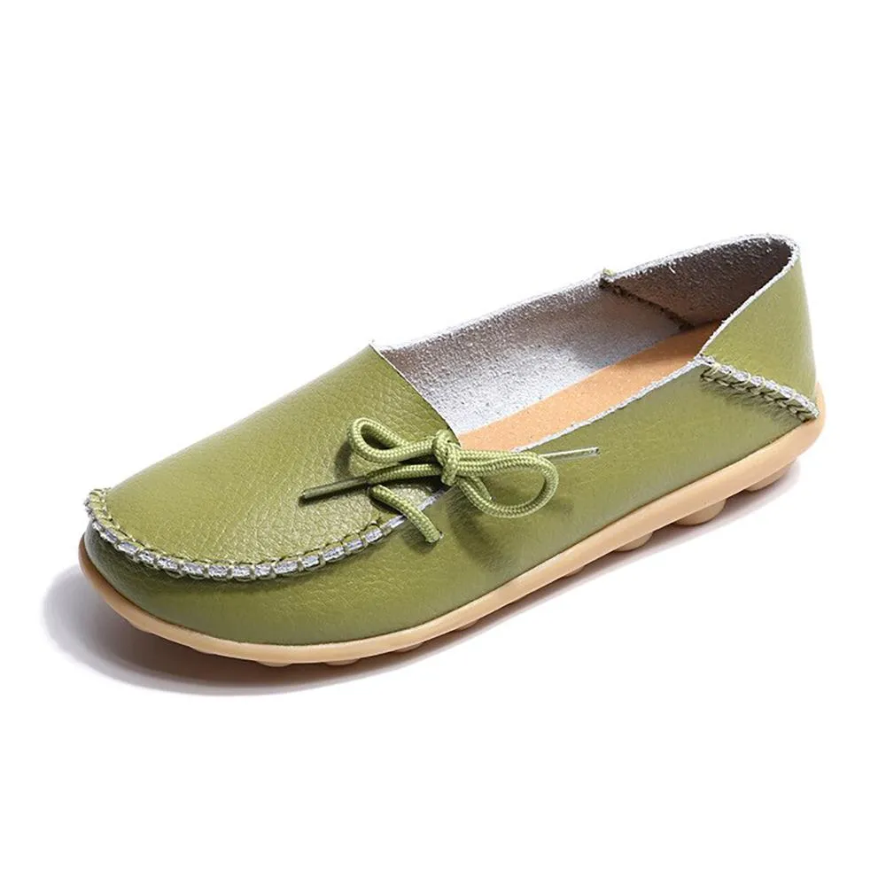 Simple Bow Soft Leather Slip-On Moccasin Boat Shoes