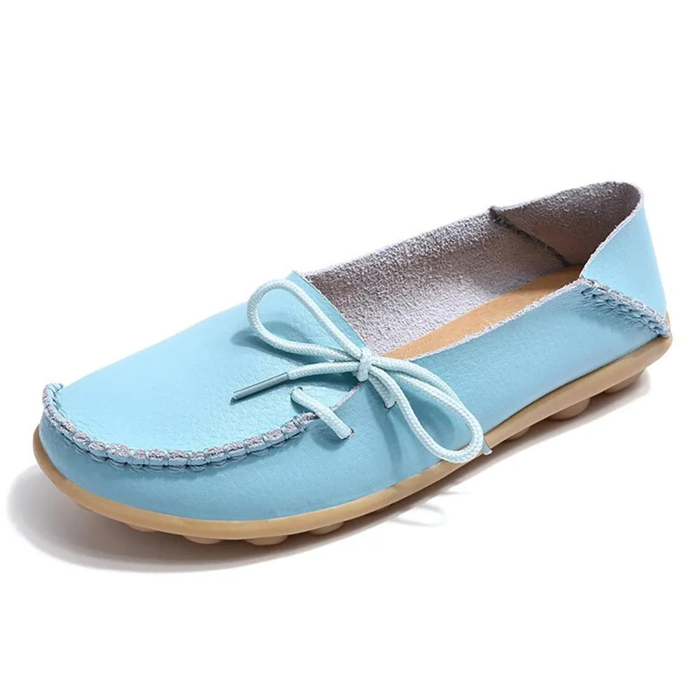 Simple Bow Soft Leather Slip-On Moccasin Boat Shoes