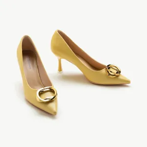 Stacked Metal Buckle Pumps (Olivia) Yellow