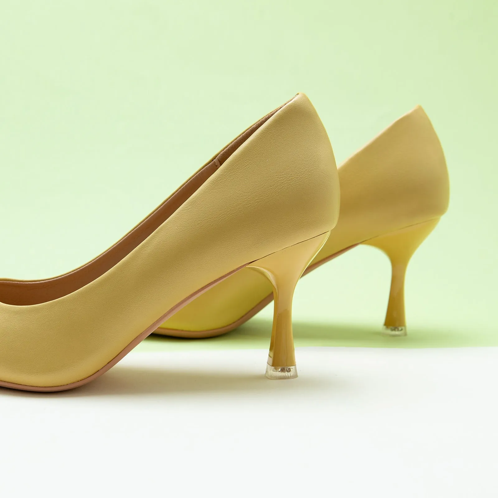 Stacked Metal Buckle Pumps (Olivia) Yellow