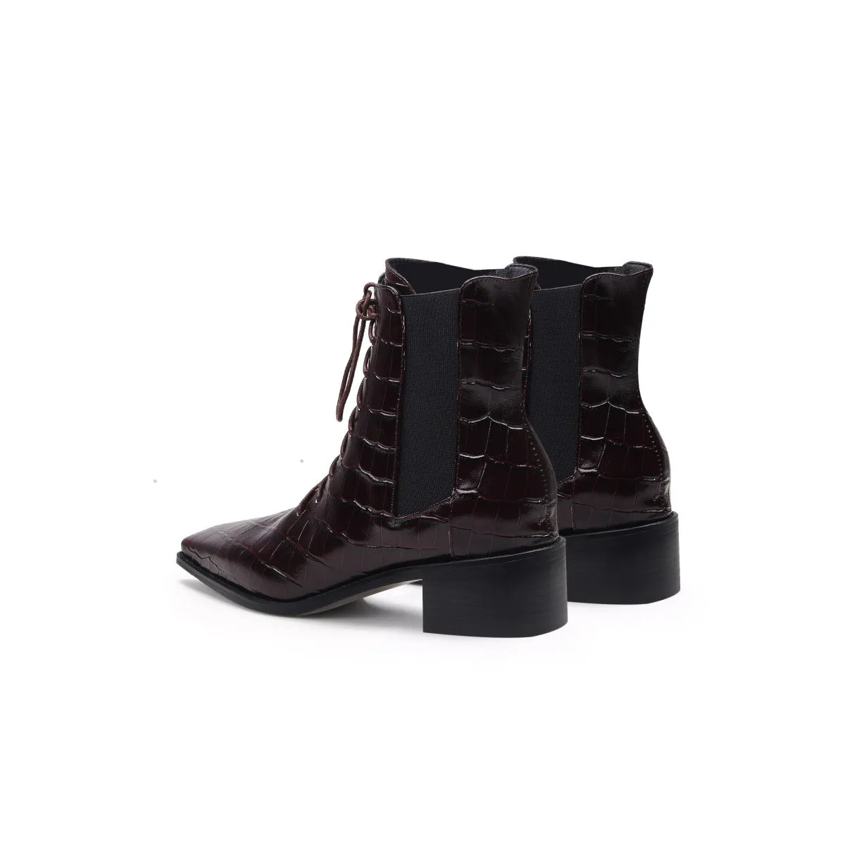 Textured Leather Lace Up Ankle Boots