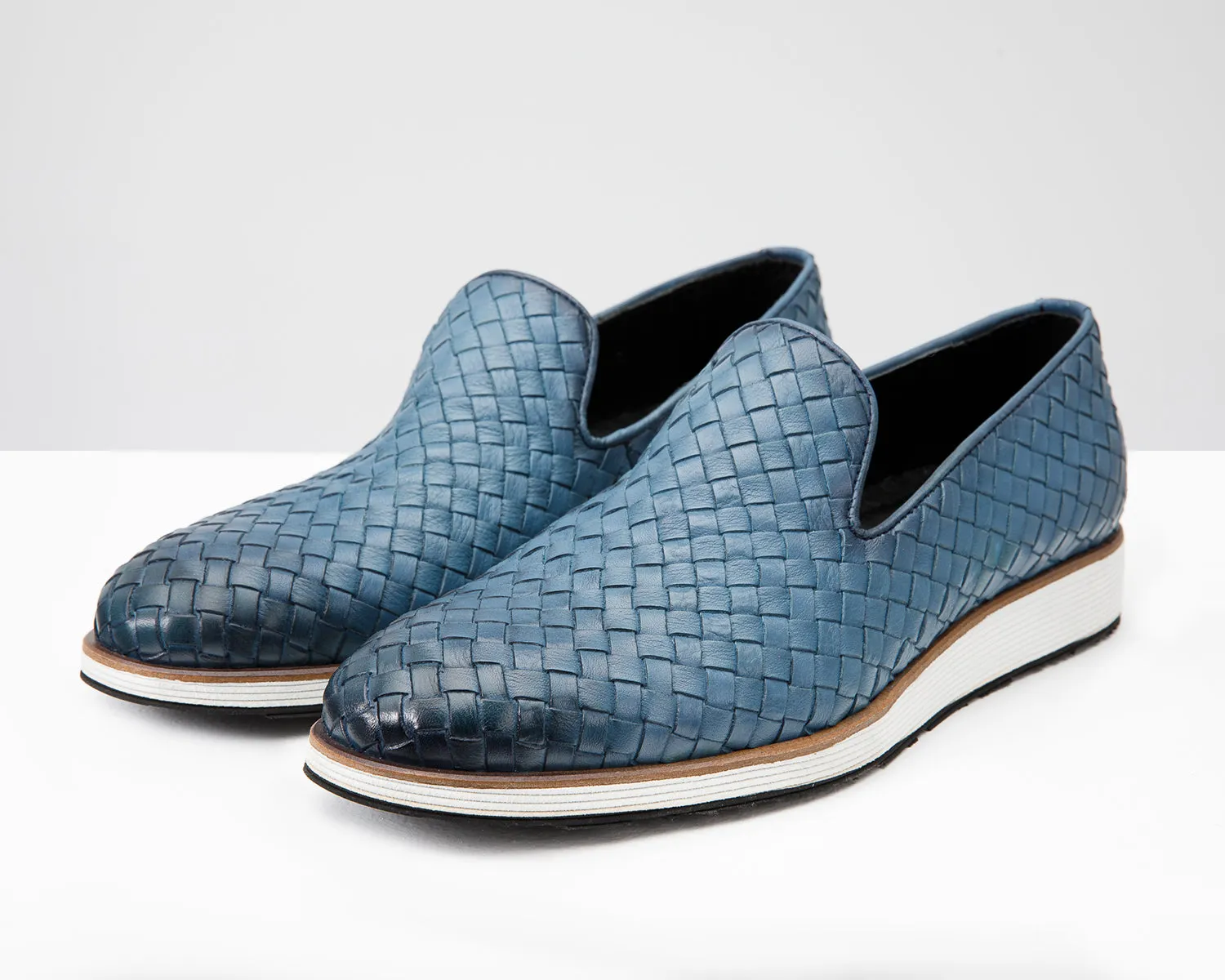 The Ostrava Blue Leather Woven Slip-on Loafer Men Shoe Final Sale!