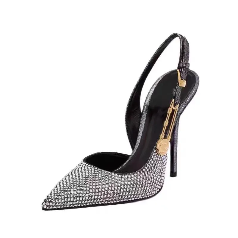 Uniwim Luxury Rhinestones Sequined Buckle Women Pumps Elegant Pointed toe Slingbacks Stiletto High heels Spring Summer Fashion Shoes