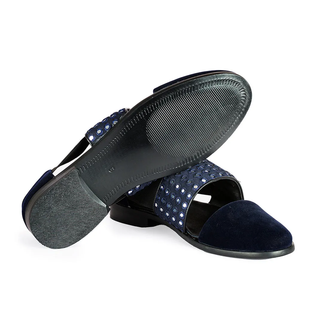 VELVET SANDALS WITH MIRROR DETAIL-BLUE