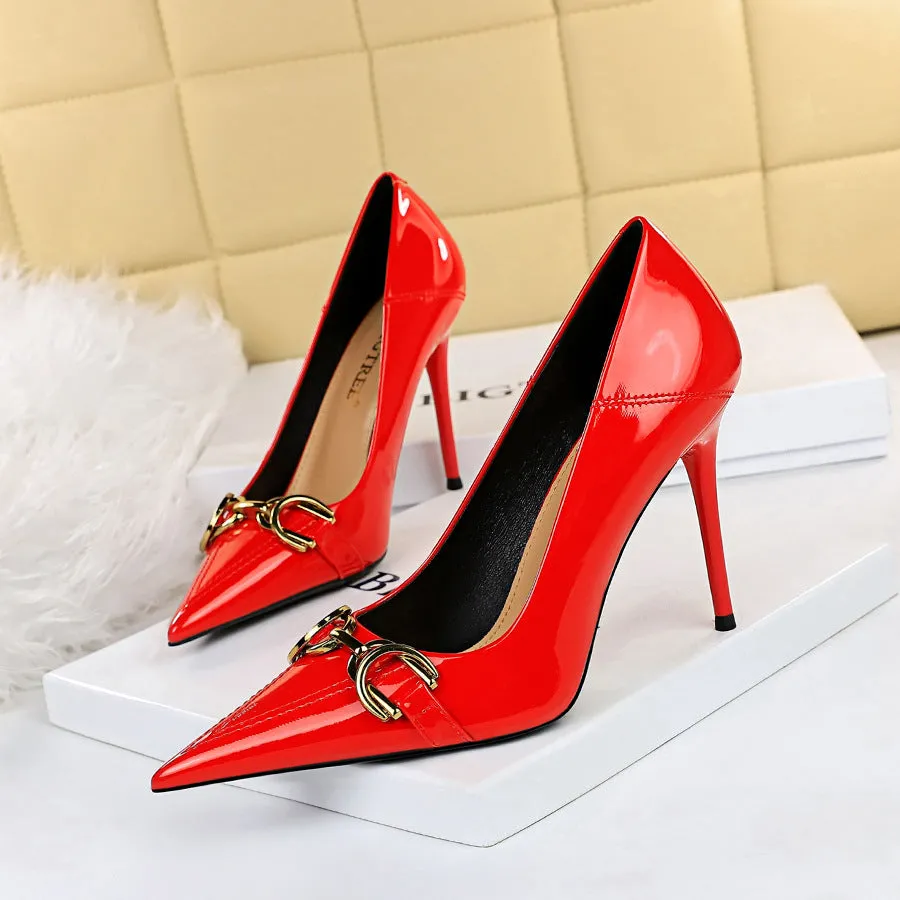 Women's Single Shoes with High Metal Belt Buckle